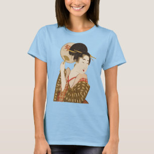 Camiseta Chica Geisha Japonesa Vintage con Kimono y Abanico