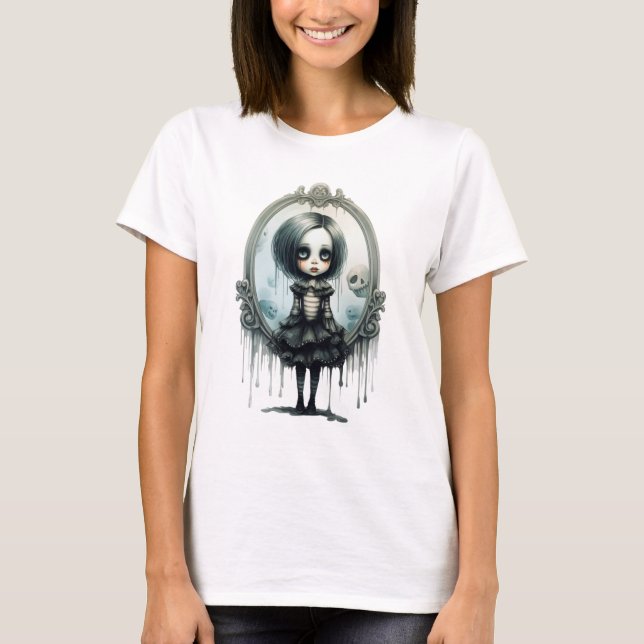 Camiseta Chica gótica en Halloween, espejo victoriano (Anverso)