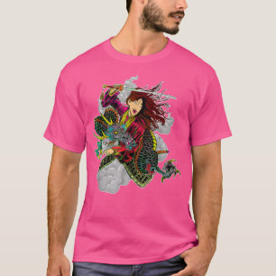 Camiseta Chica gráfico dragón Samurai guerrera Katana Kimon