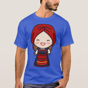 Camiseta Chica griego curado con traje tradicional