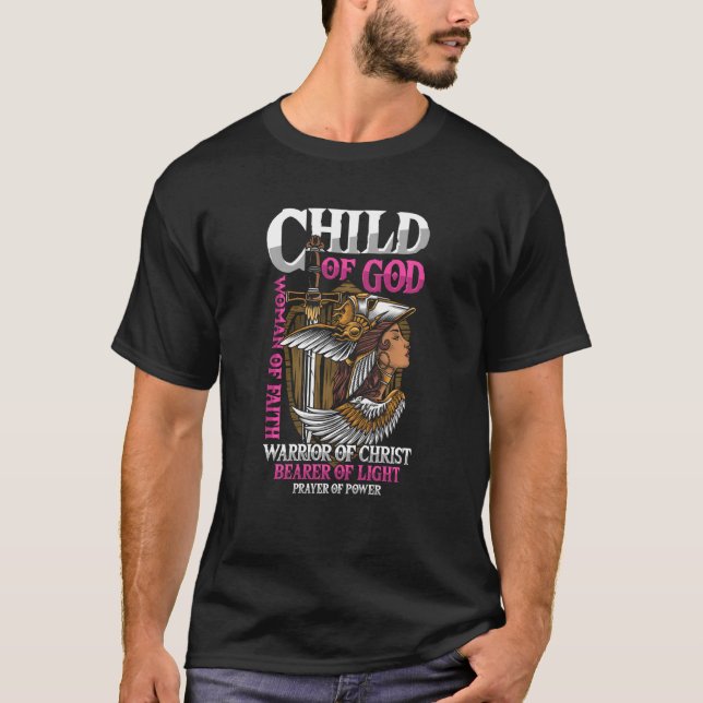 Camiseta Chica Guerrero Dios Fe Niño Cristo Oración Luz S (Anverso)