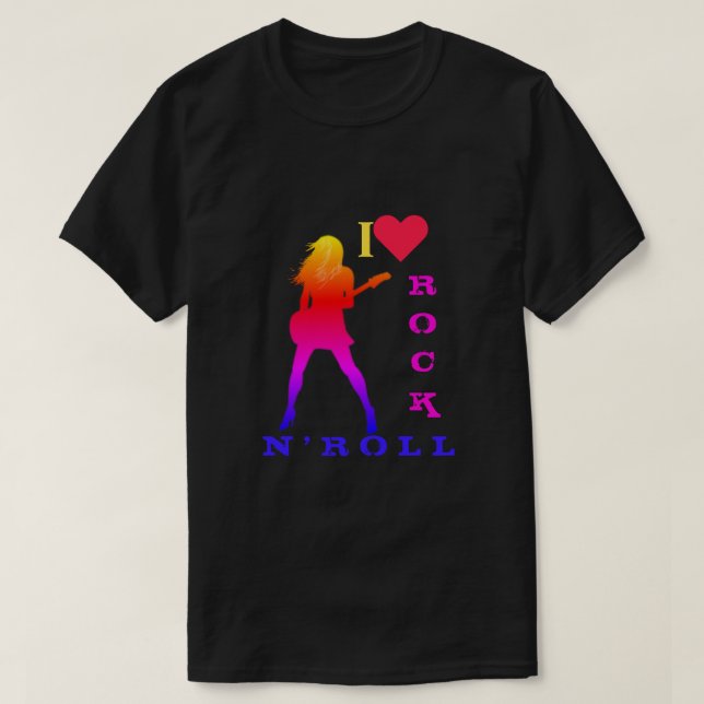 Camiseta Chica Guitarista de Música Rock and Roll T-Shirt (Diseño del anverso)