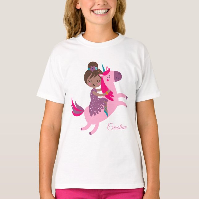 Camiseta Chica haitiana de brunette en una unicornio (Anverso)