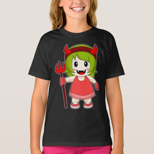 Camiseta Chica Halloween Devil Trident (Anverso)