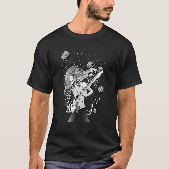 Camiseta Chica hippie con guitarra eléctrica (Anverso)