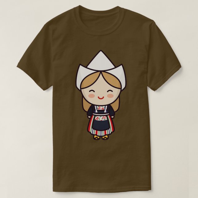 Camiseta Chica holandés lindo en ropa tradicional y troncos (Diseño del anverso)