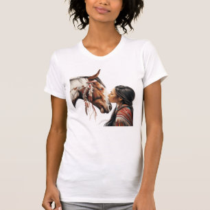 Camiseta Chica indígena indio besando a caballo