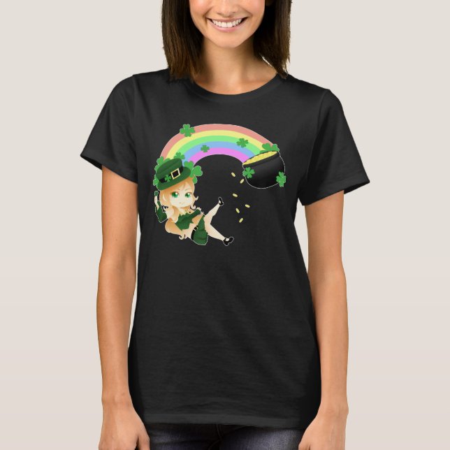 Camiseta Chica irlandés lindo del leprechaun del chibi con (Anverso)