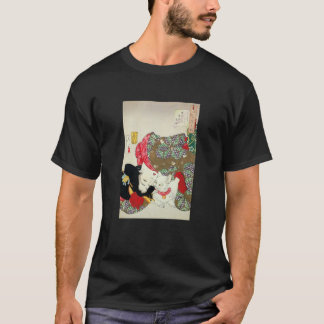 Camiseta Chica japonés con el gato, Tsukioka Yoshitoshi