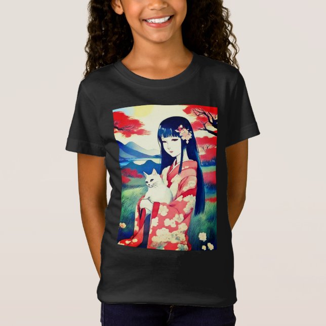Camiseta Chica japonés con un taco de Chica de gato blanco (Anverso)