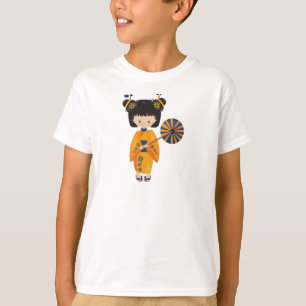 Camiseta Chica japonés, Japón, Chica breve, Naranja Kimono