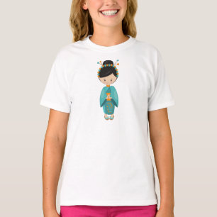 Camiseta Chica japonés, Japón, Chica íntimo, Kimono azul