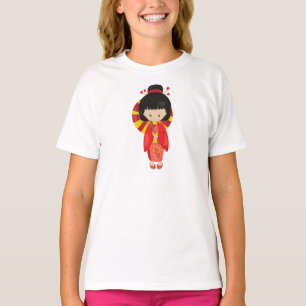 Camiseta Chica japonés, Japón, Chica íntimo, kimono rojo