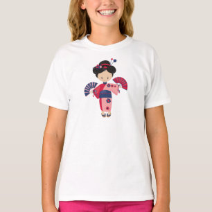 Camiseta Chica japonés, Japón, Chica íntimo, Kimono rosa