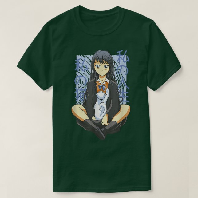 Camiseta Chica japonés kawaii-ánime sentado con Neko (Diseño del anverso)