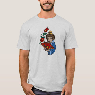 Camiseta Chica japonés vintage con tatuaje de ventilador y