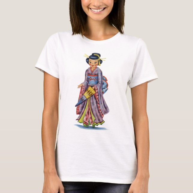 Camiseta Chica japonés vintage en Kimono (Anverso)
