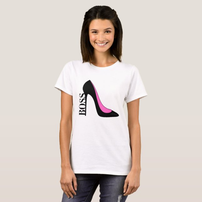 Camiseta Chica Jefe negro rosado (Anverso completo)