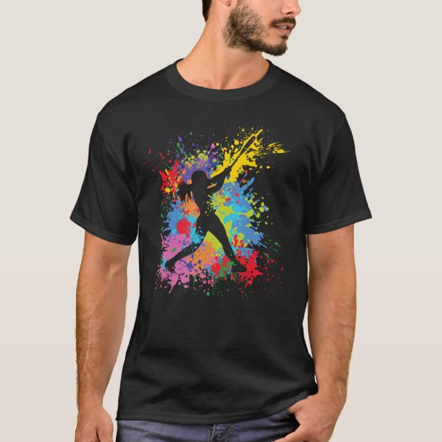 Camiseta Chica Jugadora de Softbol con Salpicaduras de Colo (Anverso)