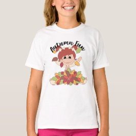 Camiseta Chica jugando en hojas - Diversión de otoño