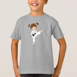 Camiseta Chica Karate, Chica Cute, Pelo Marrón, Cinturón Ne