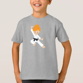 Camiseta Chica Karate, Chica Cute, pelo Naranja, cinturón n