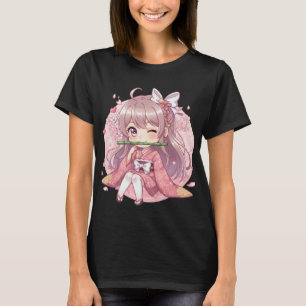 Camiseta Chica Kawaii Chibi Adorable con Kimono Rosa y Cere