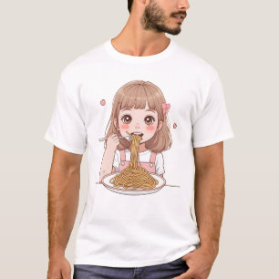 Camiseta Chica Kawaii comiendo espagueti - Ar de amante de 