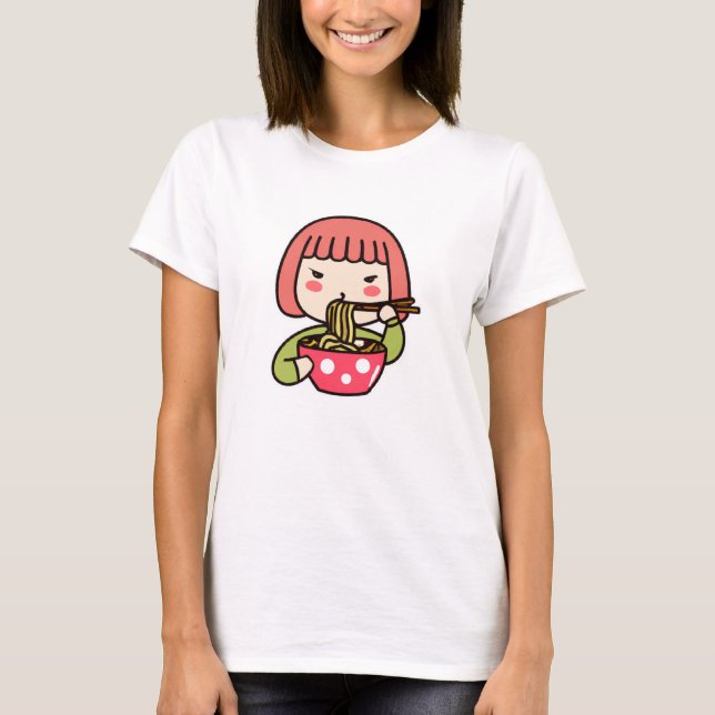Camiseta Chica Kawaii comiendo Ramen (Anverso)