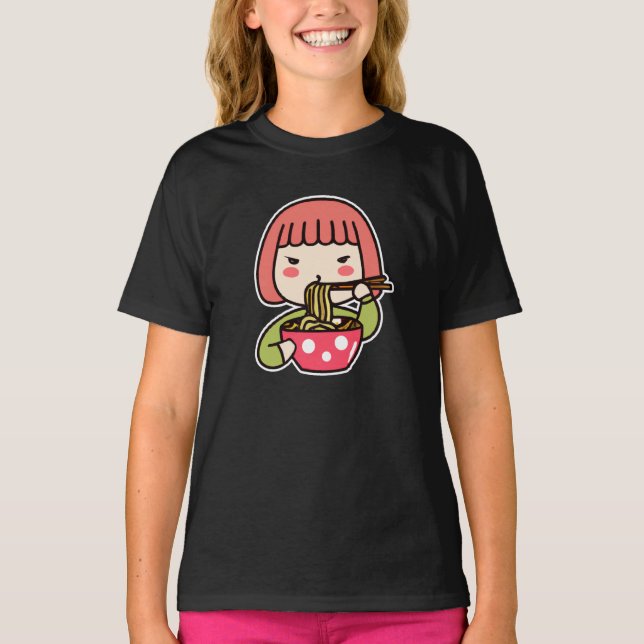 Camiseta Chica Kawaii comiendo Ramen (Anverso)