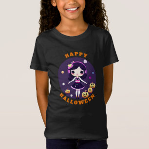 Camiseta Chica Kawaii Linda en Calabazas Halloween