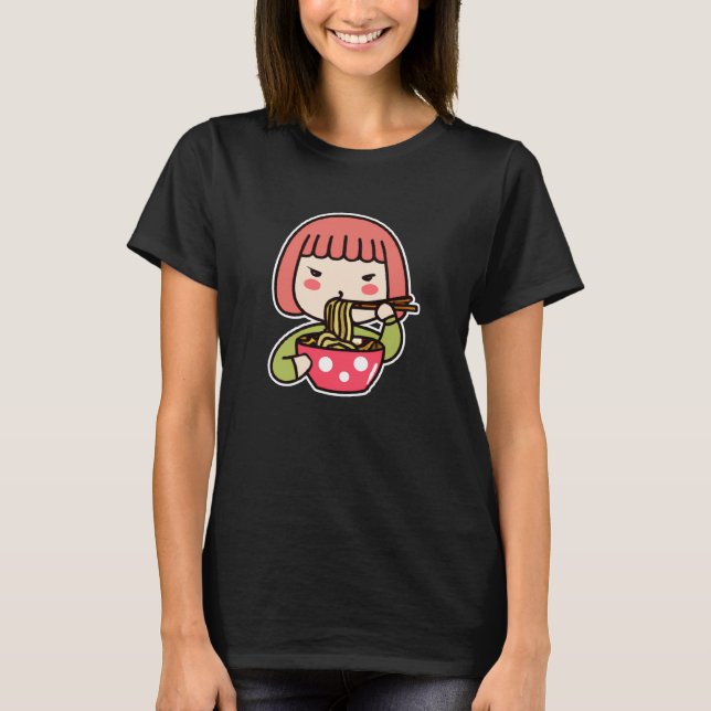 Camiseta Chica kawaii lindo comiendo Ramen (Anverso)