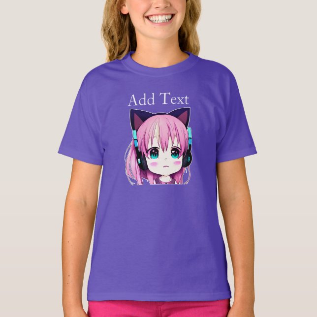 Camiseta Chica Kawaii personalizado con auriculares en (Anverso)