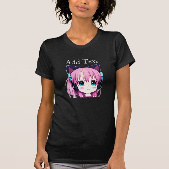 Camiseta Chica Kawaii personalizado con auriculares en (Anverso)