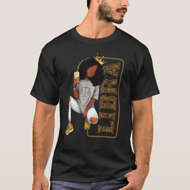 Camiseta Chica Libra para mujeres negras Melanin Afro Queen (Anverso)