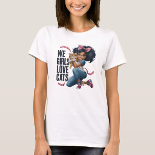Camiseta Chica linda abrazando gato naranja