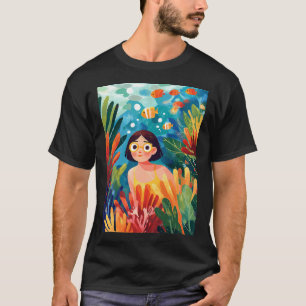 Camiseta Chica linda buceando en una aventura de vibrante a