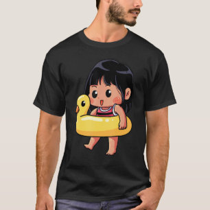 Camiseta Chica linda camina con su pato
