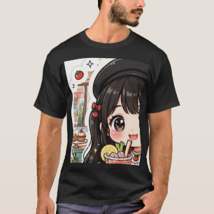 Camiseta Chica linda de anime bebiendo té de boba kawaii ch