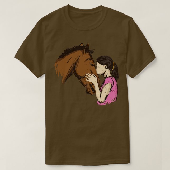 Camiseta Chica lindo besando a un caballo Shirt TShirt por  (Diseño del anverso)