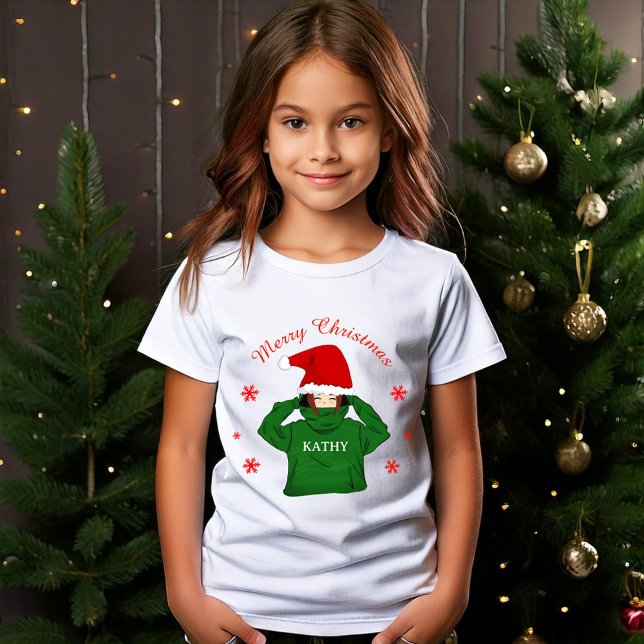 Camiseta Chica lindo con Navidades de Green Hoodie Santa Ha (Subido por el creador)