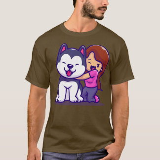 Camiseta Chica lindo con perro Husky