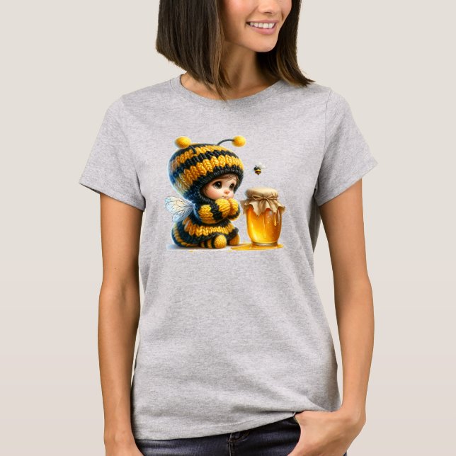 Camiseta Chica lindo con traje de abeja con miel (Anverso)