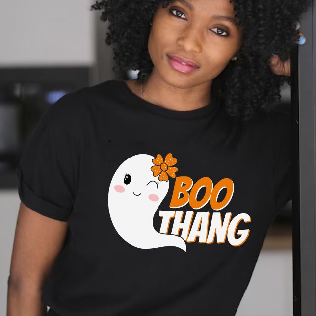 Camiseta Chica lindo fantasma Boo Thang Black Halloween (cute ghost boo thang Halloween black shirt)