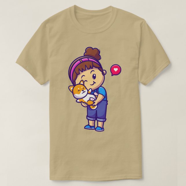 Camiseta Chica lindo Hug Shiba Inu Personalizado de perro 1 (Diseño del anverso)