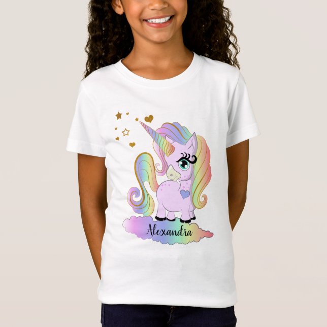 Camiseta Chica lindo personalizado del unicornio (Anverso)
