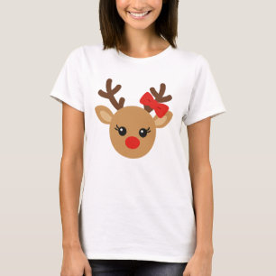 Camiseta Chica lindo reno frente a Navidades de la nariz ro