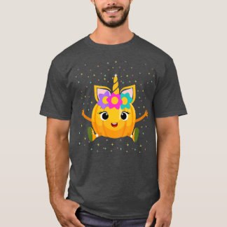 Camiseta Chica lindo Unicornio Calabaza Flor Halloween Grac