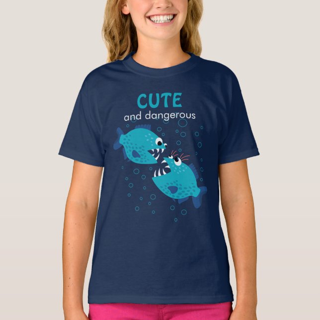 Camiseta Chica lindo y peligroso del texto de los pescados (Anverso)