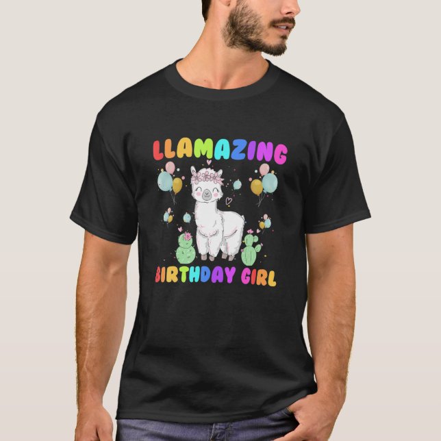 Camiseta Chica Llama Birthday Llamando Fiesta globo alpaca (Anverso)